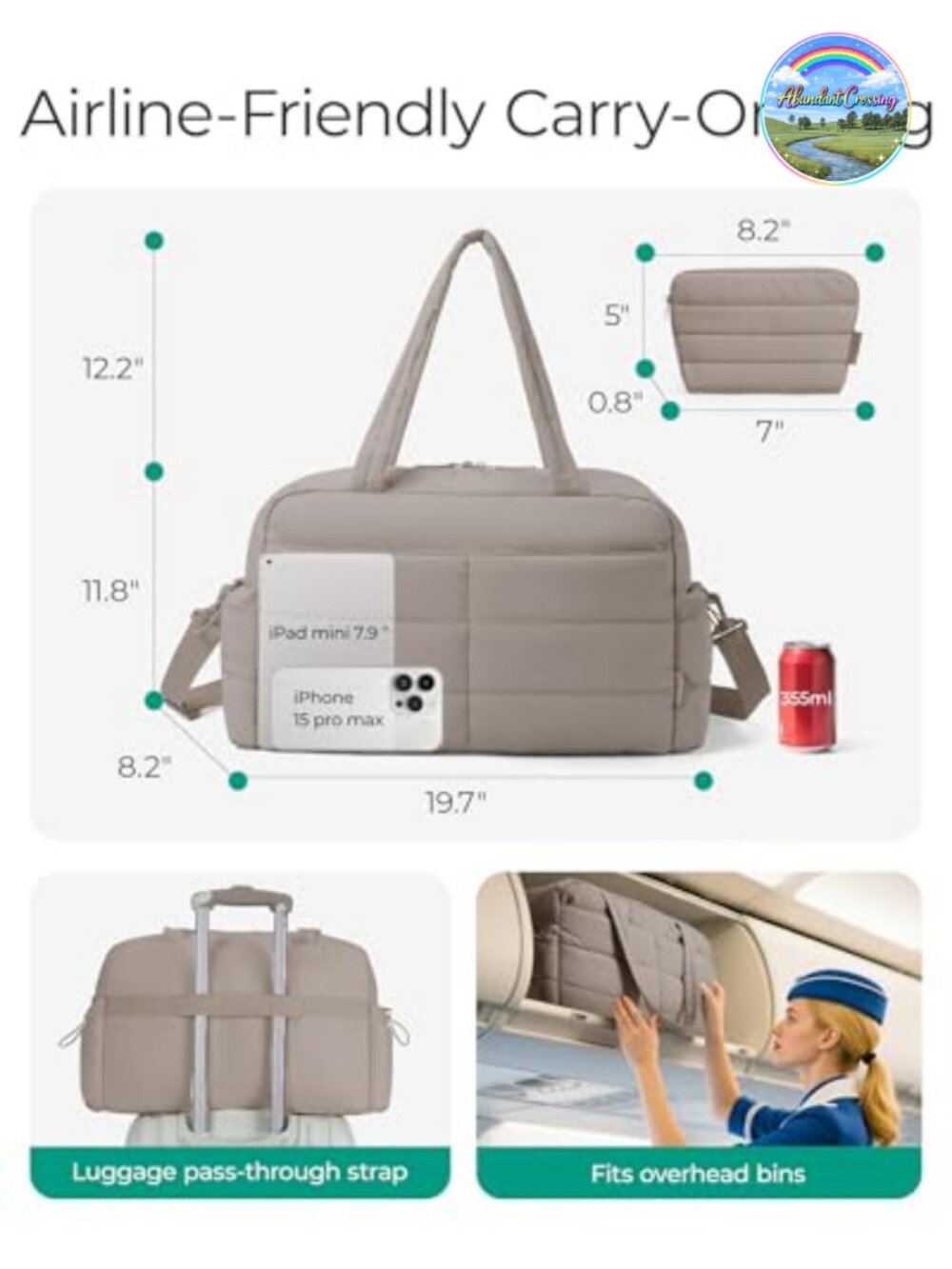 31L Lightweight Nylon Gym Duffel Bag 2-PC Carry On Travel Tote Weekender
